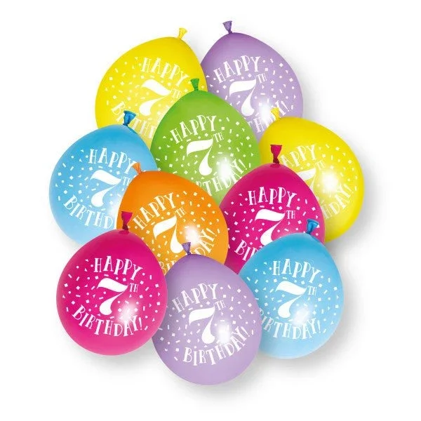 10 stuks Happy 7th Birthday 23cm latex ballonnen van Unique koop je bij Partywinkel