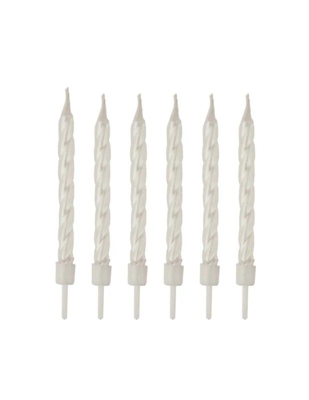 Bougies d'anniversaire spirales pour gâteau blanches nacrées