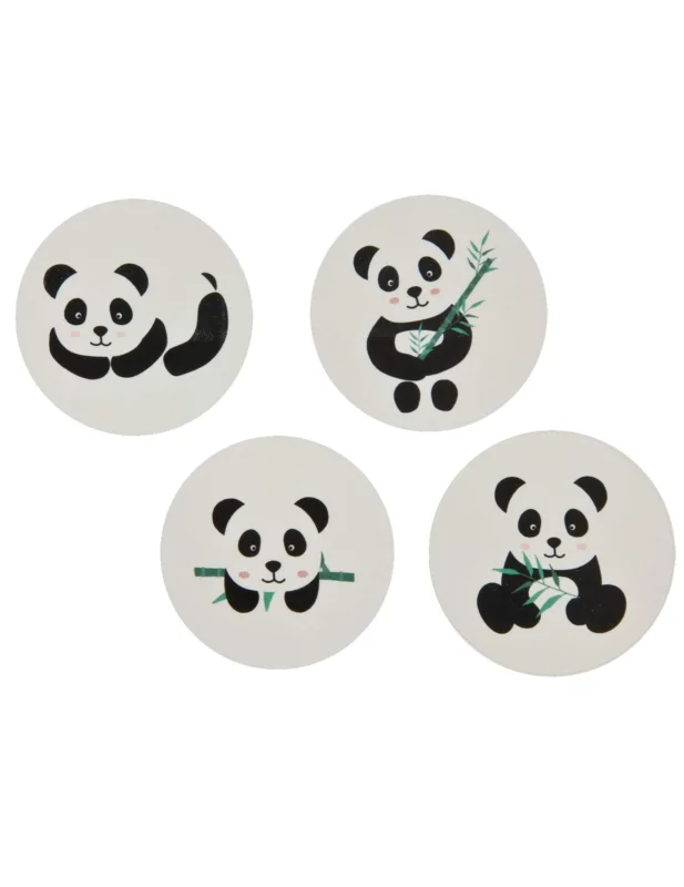 Stickers autocollants ronds panda pour enfant blancs avec illustrations variées