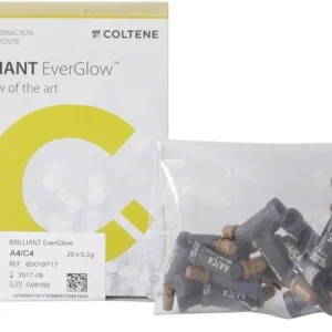 BRILLIANT EverGlow™ Tips A4/C4 Verpackung mit sichtbaren Füllungsmaterialien.
