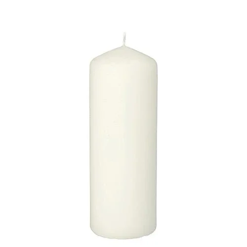 Eine Starpak Stumpenkerze mit extra langer Brenndauer (Ø 60 mm, 165 mm, weiß) steht aufrecht vor weißem Hintergrund und bietet langanhaltenden Kerzengenuss.