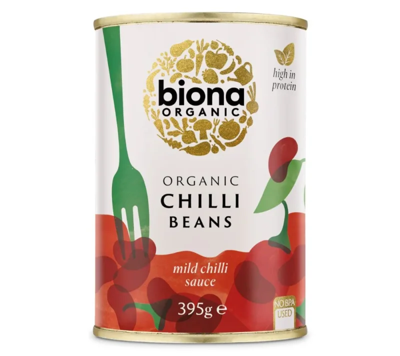 Biona Organic Red Kidney Beans in Chilli Sauce – ballaststoffreiche, proteinreiche Bio-Kidneybohnen in pikanter Sauce. Ideal für Chili con Carne, Suppen und herzhafte Eintöpfe.