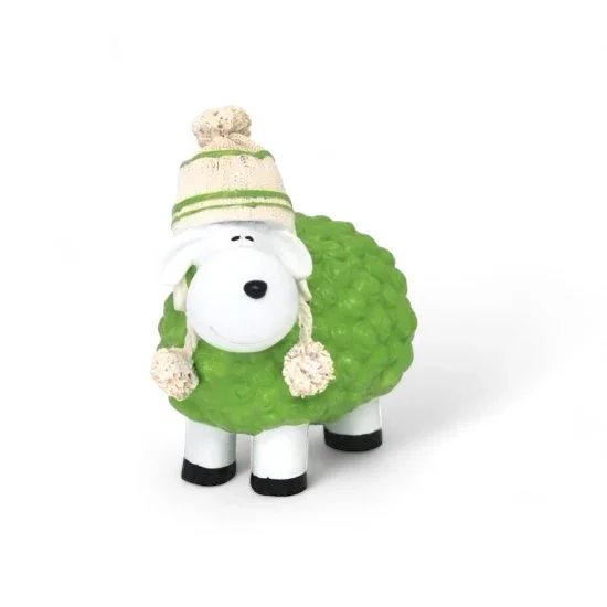Deko Schaf mit Bommelmütze Grün aus Kunstharz – winterliche Tierfigur für Haus und Weihnachtsdekoration