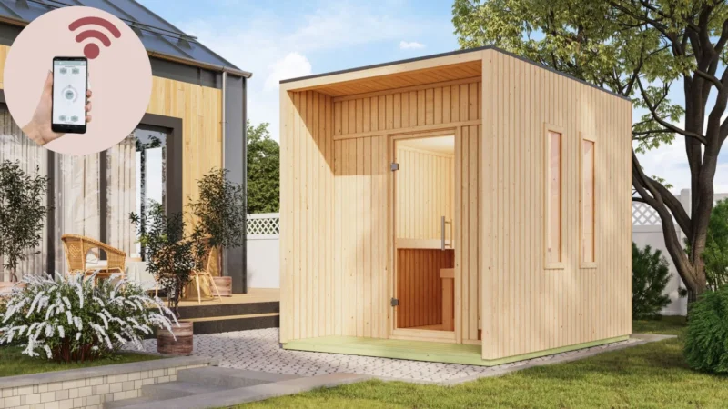 Karibu Gartensauna "Saunahaus Laguna" 5 Personen 9 kW Ofen (finnisch) + Steuergerät HUUM WIFI