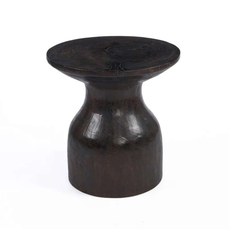 Dark wooden side table on a white background