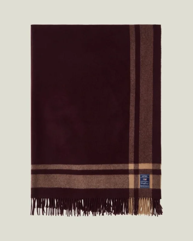 LEXINGTON Plaid aus recycelter Wolle mit Rahmenstreifen, fig/fudge