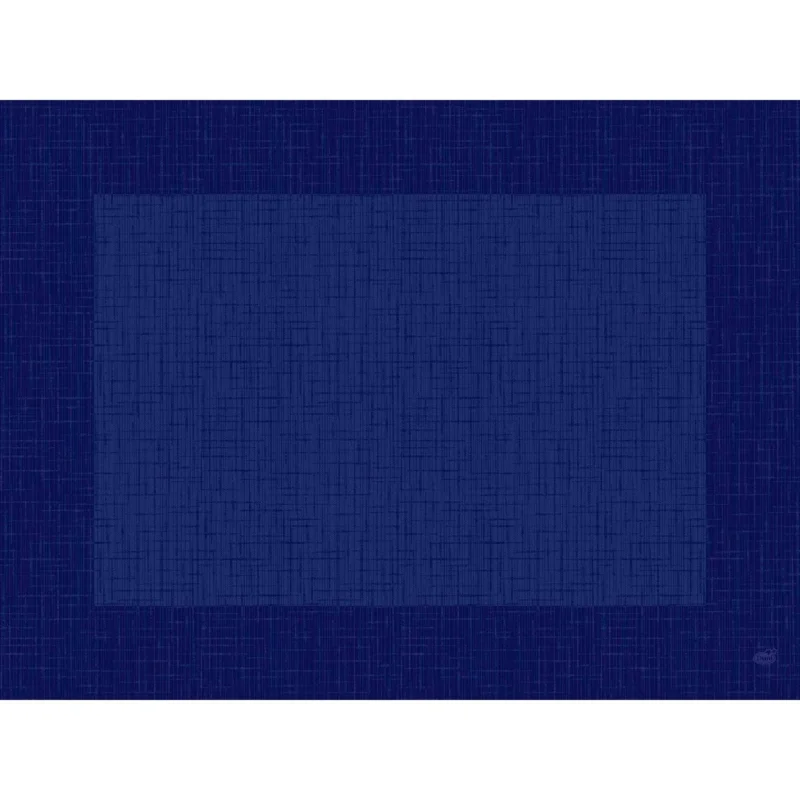 Ein rechteckiges Bild, inspiriert von den Bio-Dunicel-Sets 30x40 Linnea dunkelblau der Duni GmbH. Es zeigt sich mit sich kreuzenden blauen Linien, mit einem dunkelblauen Rand und einer helleren Mitte, die das gerahmte Aussehen und das nachhaltige Material der Tischsets widerspiegelt. Packung: 100 Stück.