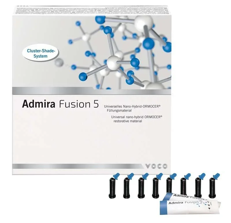 Admira Fusion 5 Caps Pa 75x0,2g in Originalverpackung mit Kapseln und Molekülgrafik.