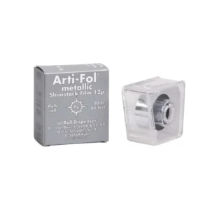Arti-Fol® metallic 12µ Okklusionsfolie im transparenten Spender, 20m Länge.