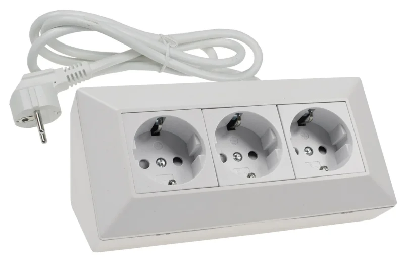 3-fach Steckdosenblock, matt-weiß 250V~/ 16A, Aufbaumontage, 1,5m Kabel # OEM Keimfunk #