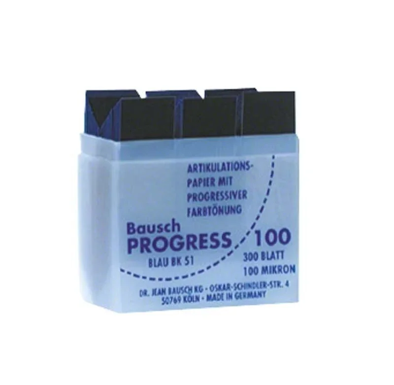 Bausch Progress 100 Artikulationspapier im blauen Plastikspender.