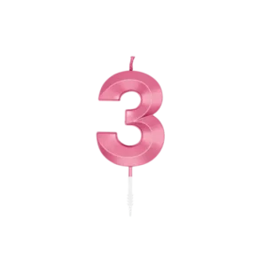 3 Jaar Kaars Roze Metallic 6cm van WeFiesta koop je bij Partywinkel