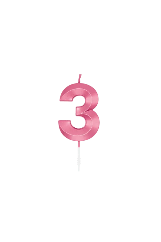 3 Jaar Kaars Roze Metallic 6cm van WeFiesta koop je bij Partywinkel