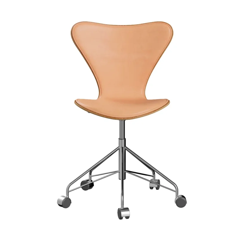 Fritz Hansen - 3117 Bürostuhl, Naturfurnier und Vorderseite gepolstert in Naturleder