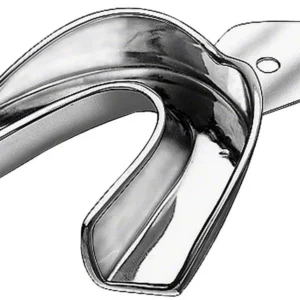Abdrucklöffel aus Edelstahl für Unterkiefer mit ergonomischem Design.