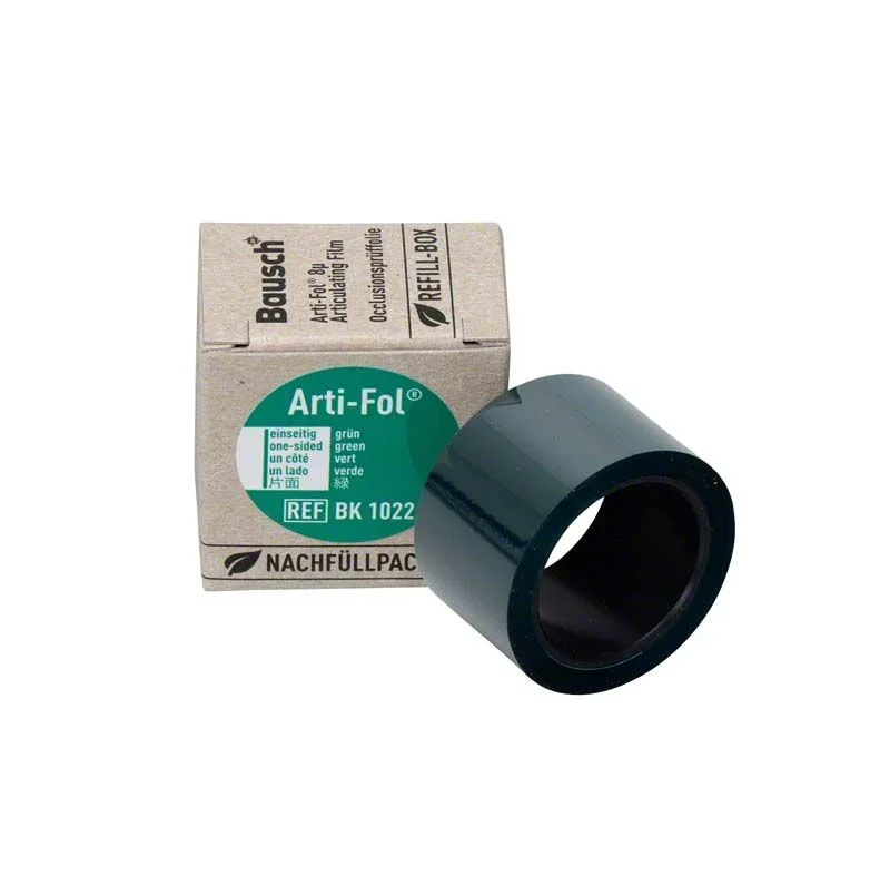 Arti-Fol® Plastik 8µ Nachfüllbox mit grünem Okklusionsprüffilm.