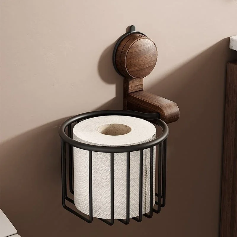 Walnuss Holz Toilettenpapierhalter – Lochfrei mit Saugnapf | Karnz