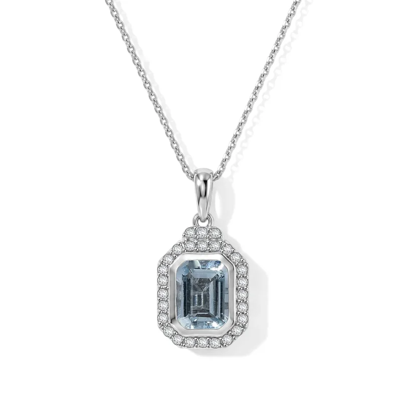 D'Joy AA Aquamarin, Moissanit Schmuckset ca. 45 cm 925 Silber Rhodiniert ca. 1,74 ct.