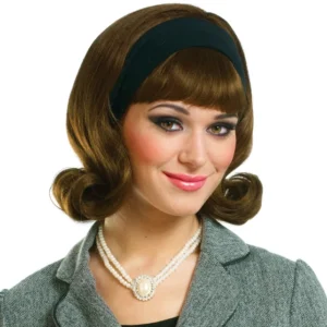 50er Jahre Perücke mit Haarband Brünette
