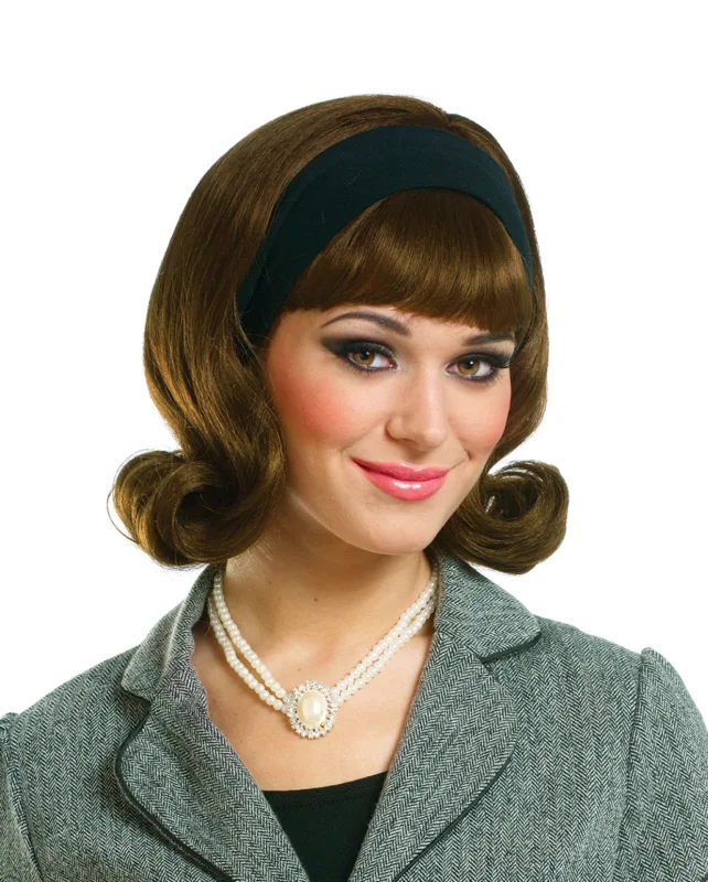 50er Jahre Perücke mit Haarband Brünette