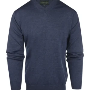 Pullover aus Merinowolle mit V-Ausschnitt | Hellindigo