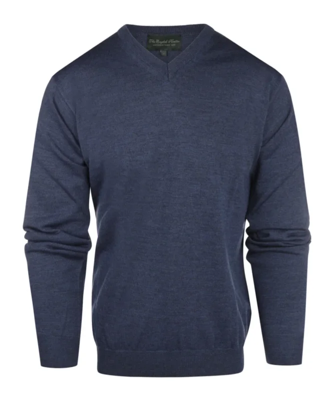 Pullover aus Merinowolle mit V-Ausschnitt | Hellindigo