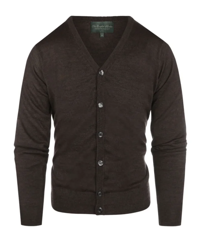 Cardigan mit Knöpfen, feine Merinowolle | Dunkelbraun