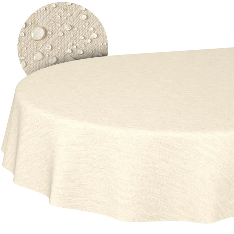 ANRO Wachstuchtischdecke Creme Oval 180x140 cm Schnittkante