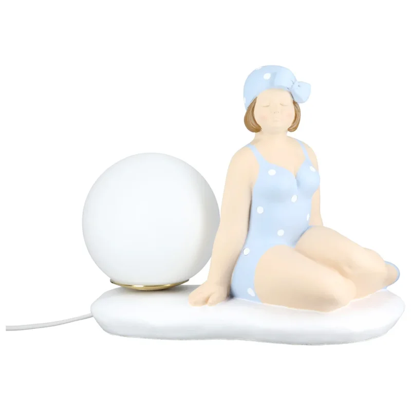 Tischleuchte Badenixe Becky – maritime Tischlampe mit Kugelleuchte in Blau und Weiß