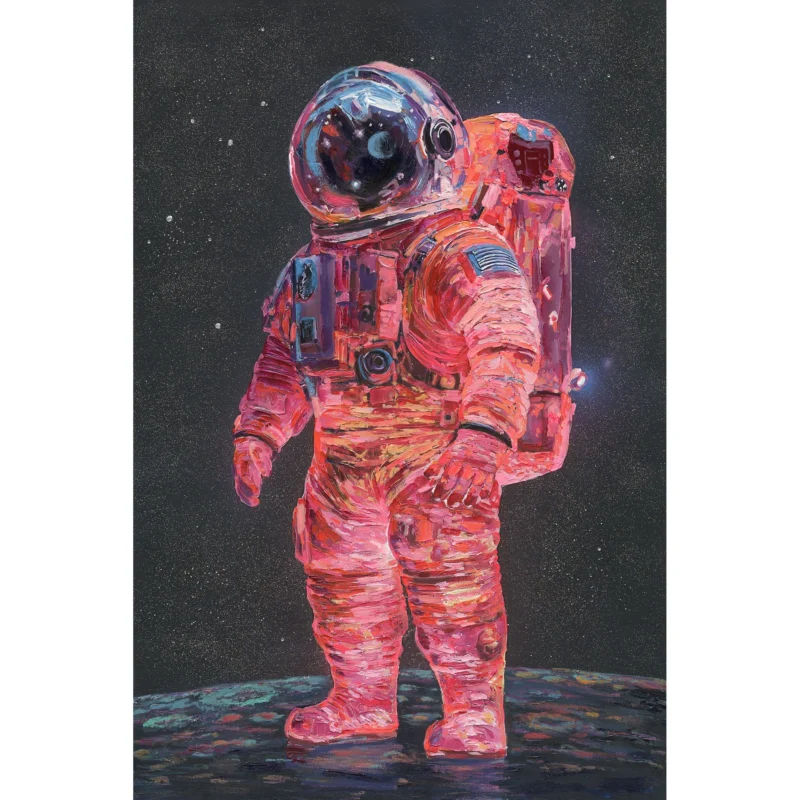 Ölbild Major Tom Pink Astronaut im Weltraum, 80 × 120 cm