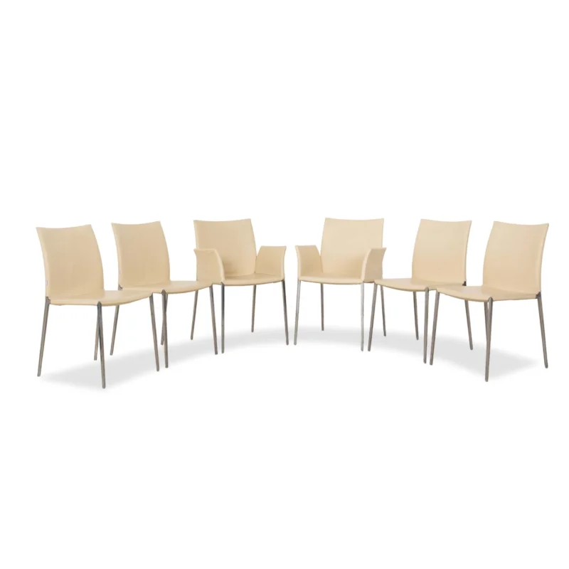 6er Garnitur Zanotta Lia Leder Stuhl Creme Beige Eierfarben