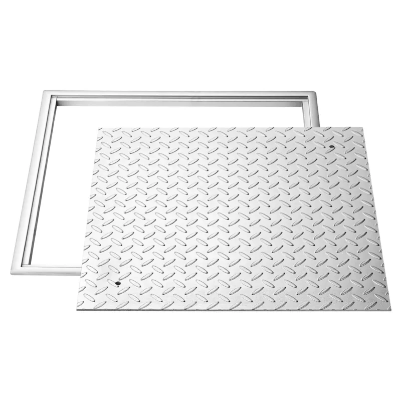VEVOR Schachtabdeckung mit Rahmen 60 x 60 cm, Quadratischer Schachtdeckel Klärgrubendeckel, Hochbelastbarer Rutschfester Gullydeckel aus Kohlenstoffstahl für Abflussrinne, für Gehwege Gärten Höfe