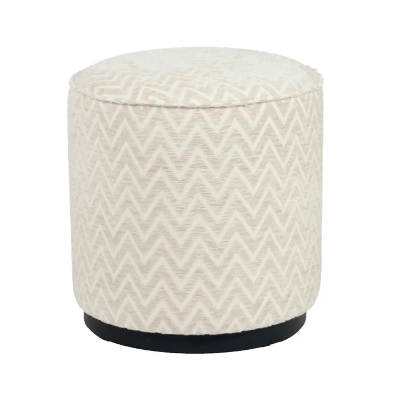 Richmond Interiors runder Hocker Lexie Beige mit Zick-Zack Muster | ø 45 cm