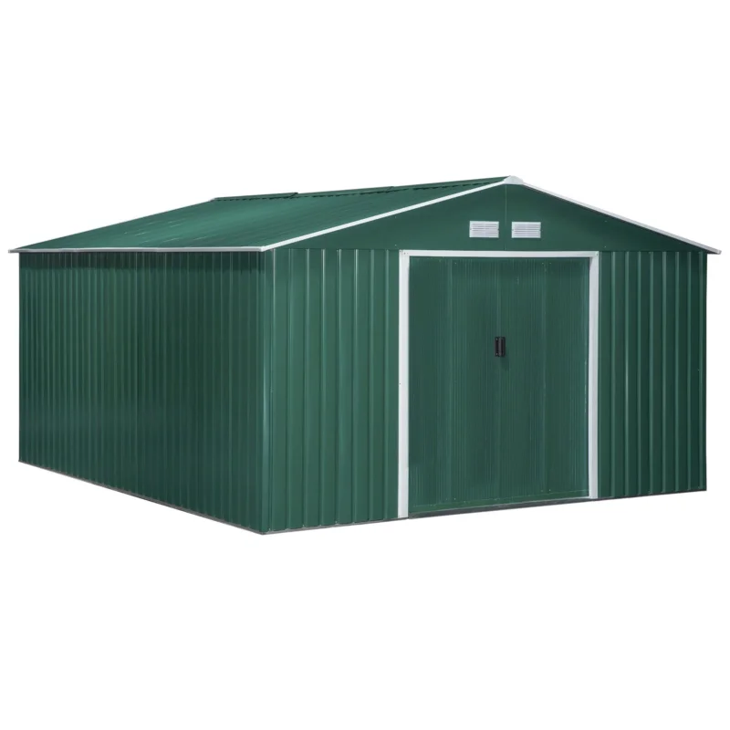 easycomfort casetta da giardino con 2 porte scorrevoli e 4 prese d aria in acciaio e pp 340x386x200cm verde