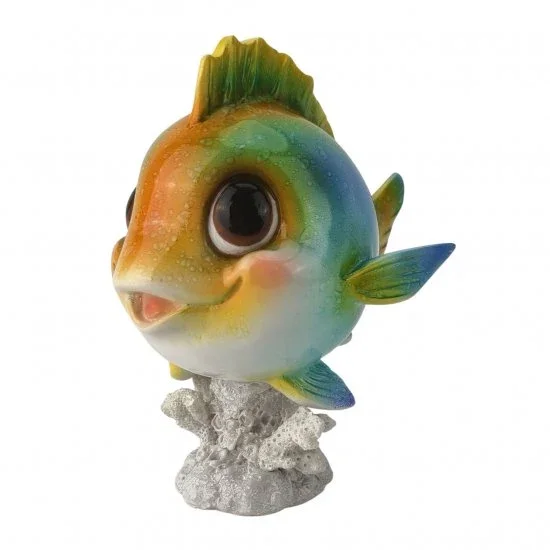 Kugelfisch auf Koralle aus Kunstharz – maritime Dekofigur mit großen Augen