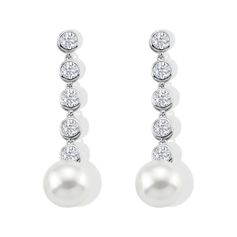 D'Joy Weiße Edison Perle (10-11 mm), Moissanit Ohrringe 925 Silber Rhodiniert