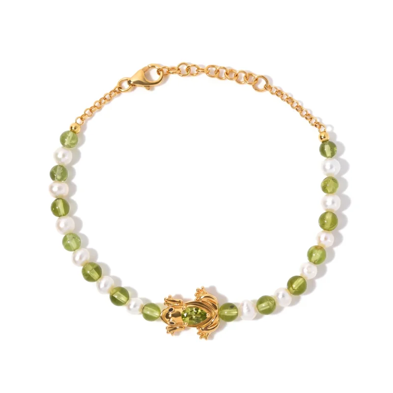 GP Trionfo Kollektion - Peridot, Süßwasser Perle (5mm) Armband ca. 19 + 2 cm Extender 925 Silber 750 Gelbgold vermeil 26.17 ct