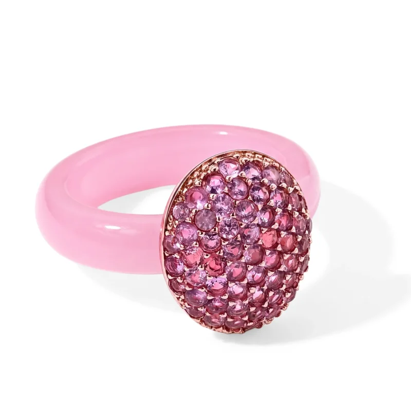 D'Joy Gefärbte Rosa Jade, Rosa Saphir Ring 925 Silber Rosévergoldet (Größe 16.00) ca. 13.73 ct