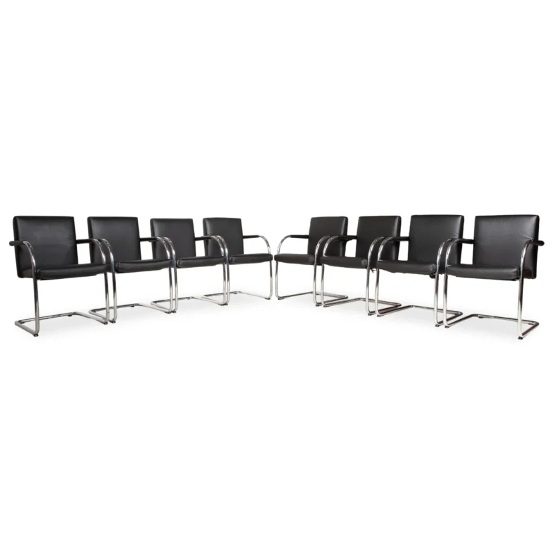 8er Garnitur Vitra Visasoft Leder Stuhl Schwarz Office Freischwinger