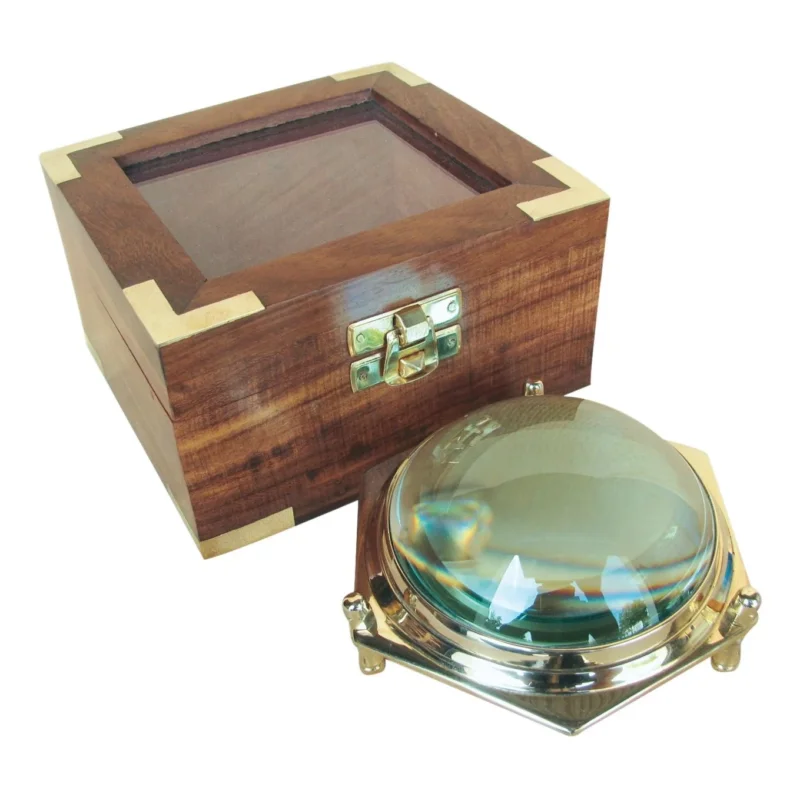 Dom Lupe – maritime Lupe aus Messing in Holzbox mit Glasdeckel