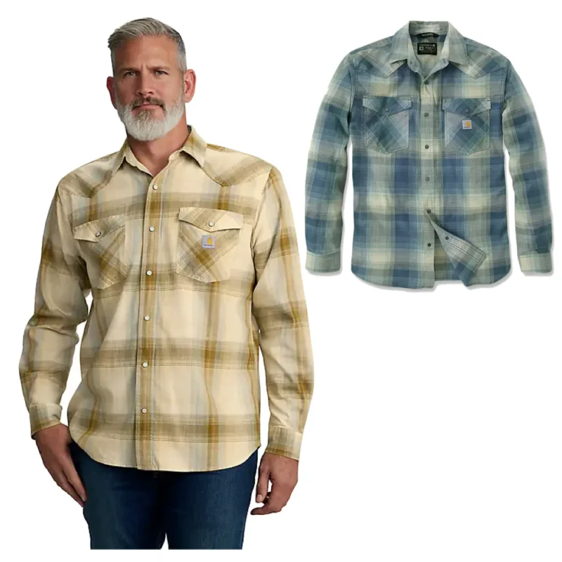 Carhartt Montana Rugged Flex Relaxed Fit Lightweight Long-Sleeve Snap-Front Plaid Shirt 106756