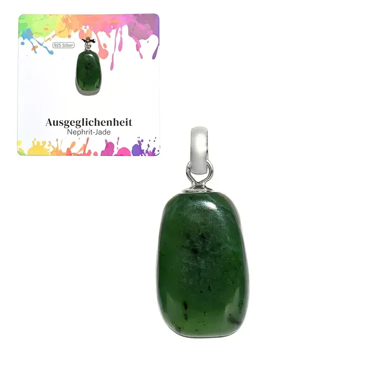 Ausgeglichenheit – Nephrit-Jade Trommelstein 2,0–2,5 cm mit 925er Silberöse - klein
