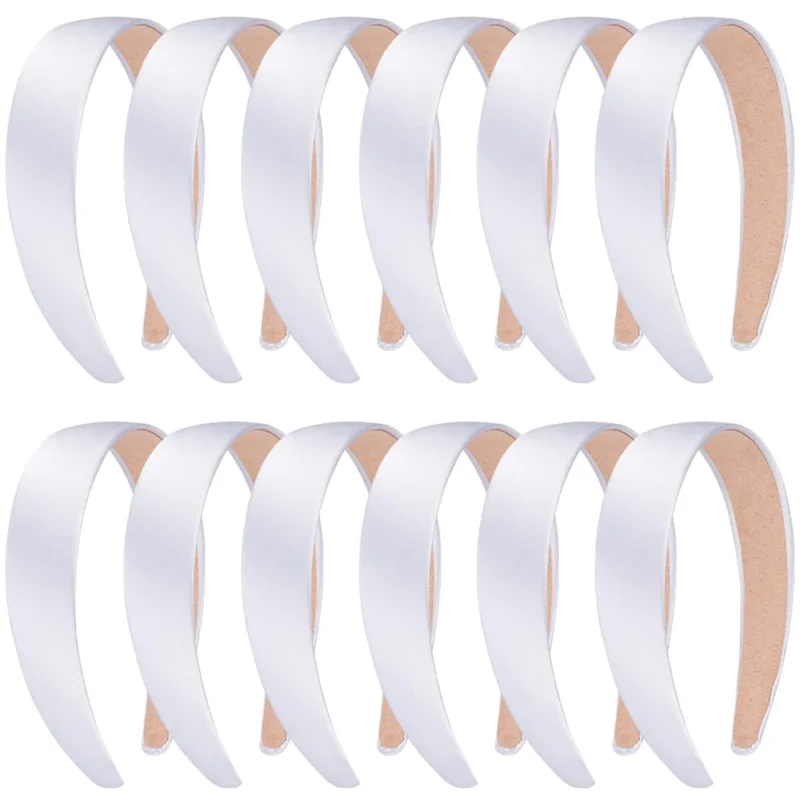 12er Pack Satin Stirnbänder Weiß - 1 Zoll breite Haarreifen