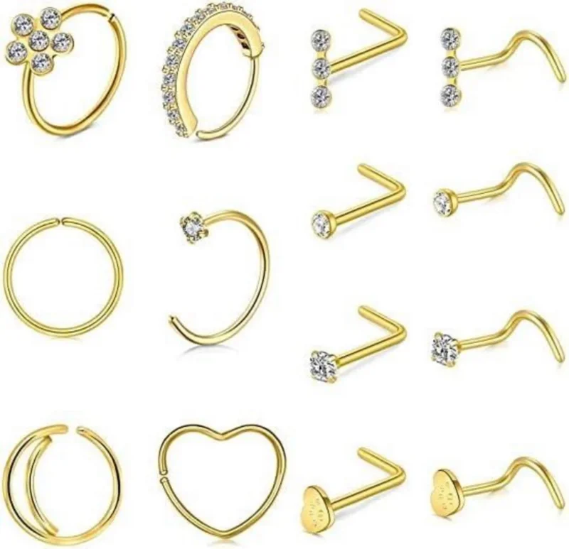 Nasenring Nasenpiercing Set Chirurgenstahl 20G 30Stk Gold Rosegold