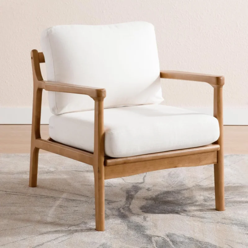 Leinen Ohrensessel Wohnzimmer – Bequemer Loungesessel mit Holzrahmen
