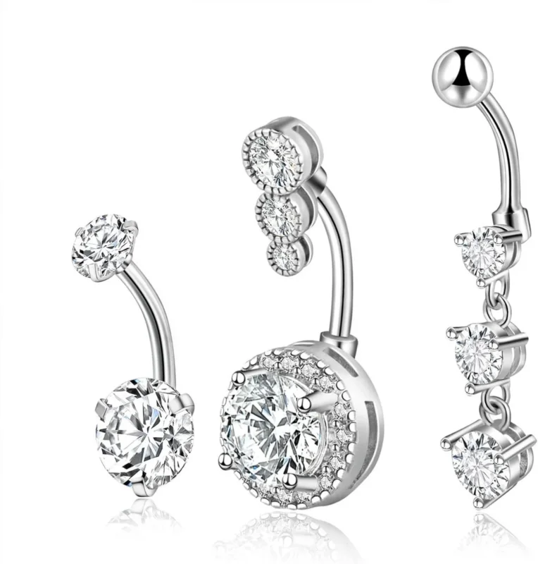 Bauchnabelpiercing Barbell Set Zirkonia 14 Gauge 10mm Hängend