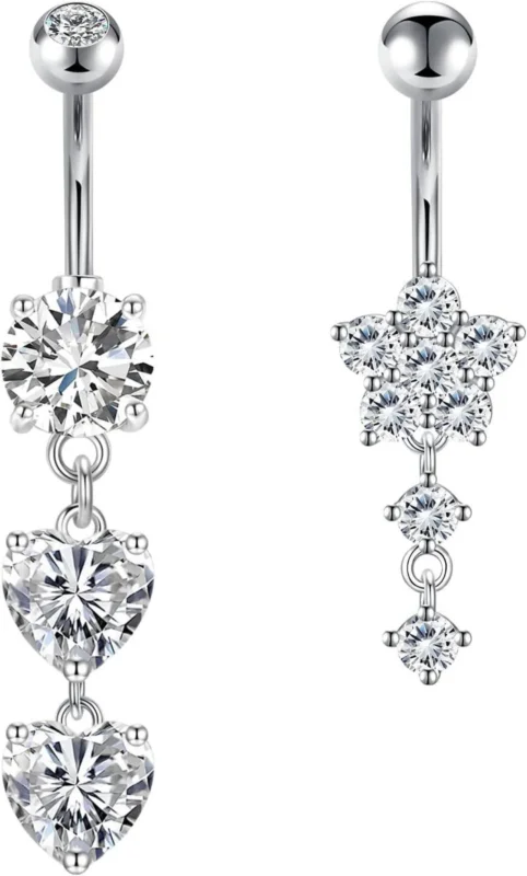 Bauchnabelpiercing Set 14G Chirurgenstahl Silber Gold Zirkonia