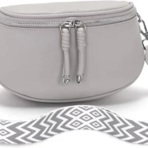 Moderne Damen Bauchtasche Grau Crossbody Bag Vegan Ledertasche