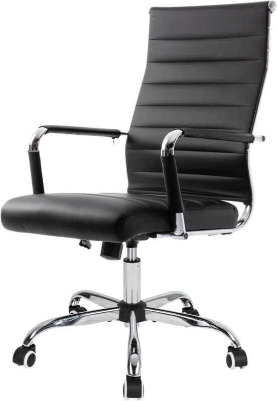 Bürostuhl Ergonomisch mit Wippfunktion Schwarz Leder Bürostuhl