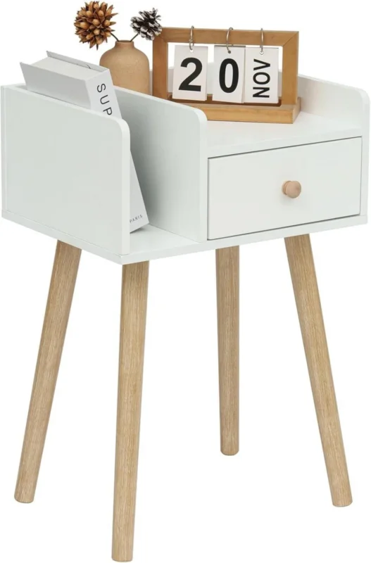 Weißer Nachttisch mit Schublade und offenem Regal 40x30x59 cm MDF